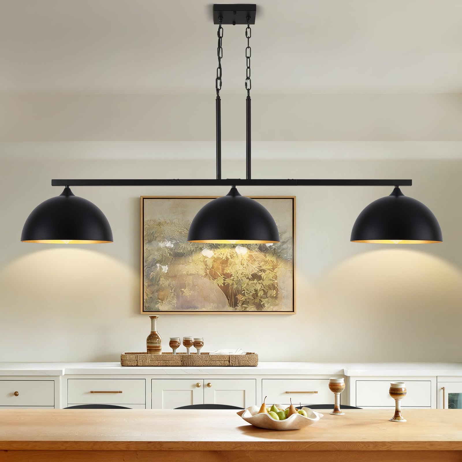 Black Farmhouse Industrial 3-Light Island Pendant Light