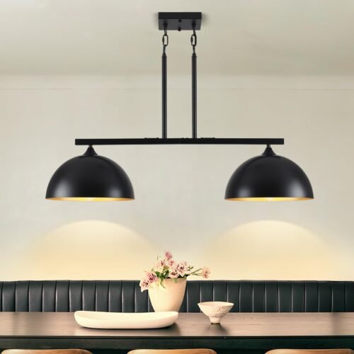 Black Modern 2-Light Dome Island Pendant Light