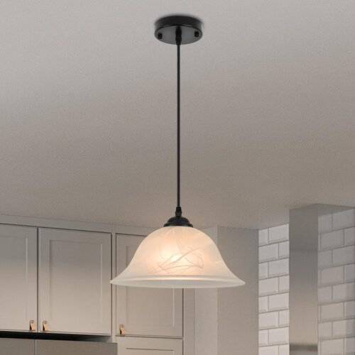 Black Farmhouse Alabaster Glass Pendant Light 11.8"