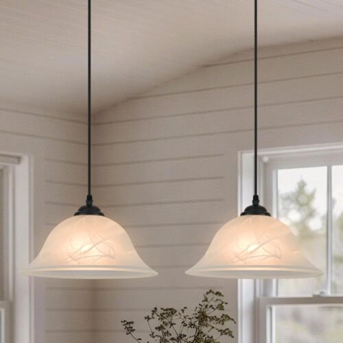 Black Vintage Farmhouse Alabaster Glass Pendant Light 11.8