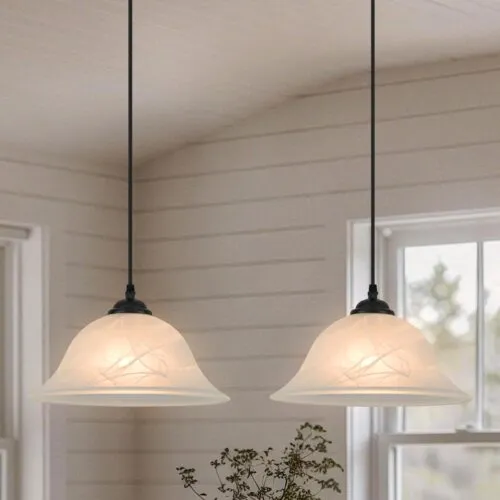Black Vintage Farmhouse Alabaster Glass Pendant Light 11.8