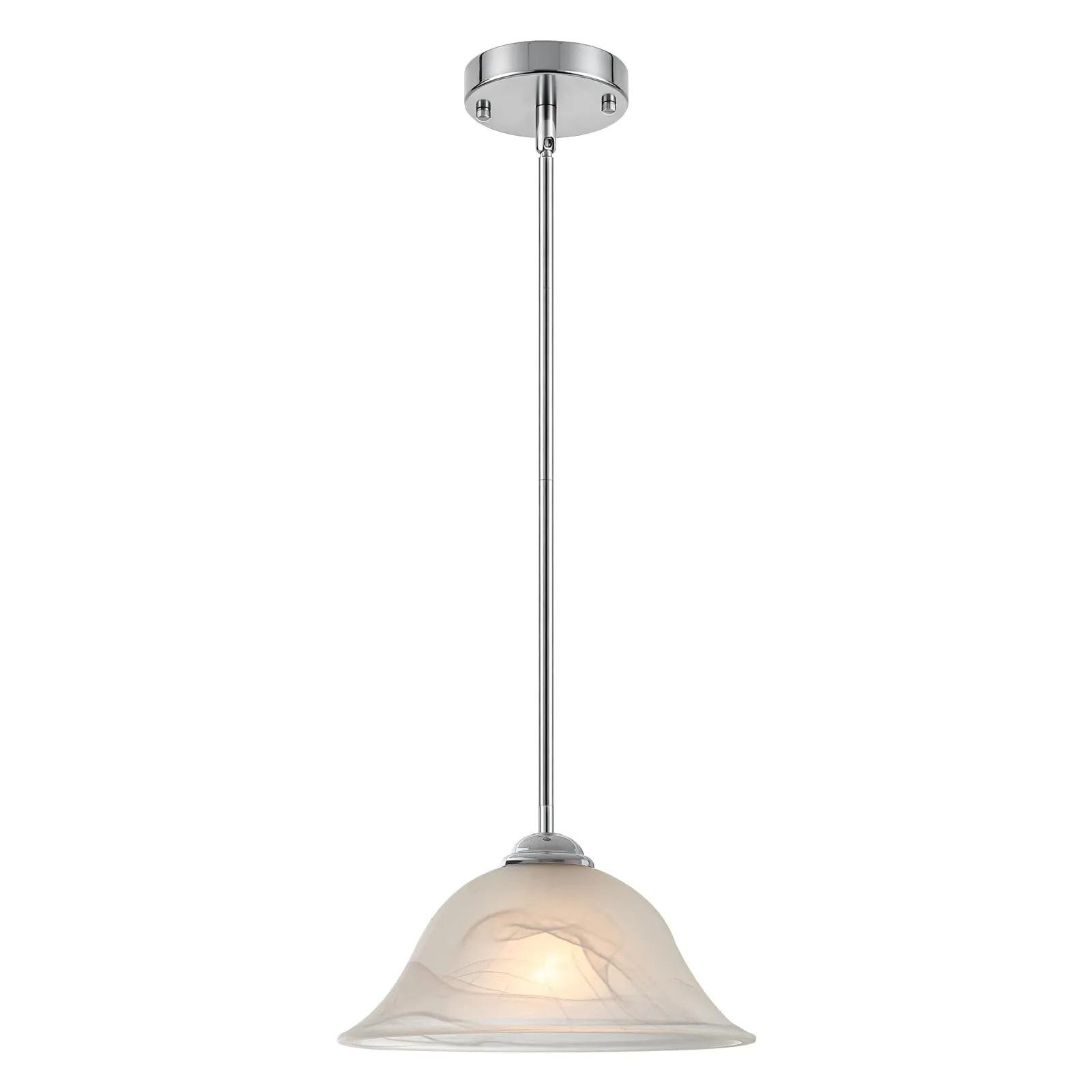 Chrome Farmhouse Frosted Glass Pendant Light 11.8" with Rod 2-Pack