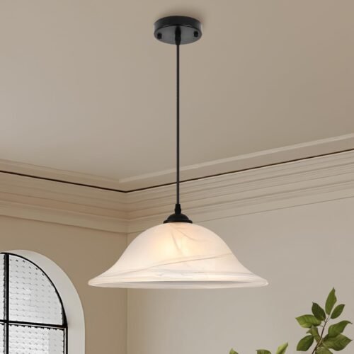 Black Oversized Farmhouse Frosted Glass Pendant Light 16