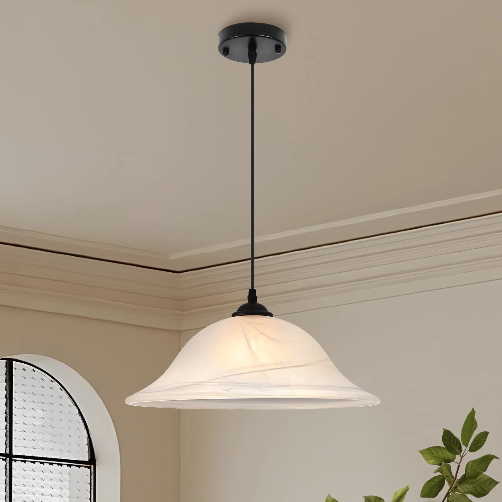 Black Oversized Farmhouse Frosted Glass Pendant Light 16"
