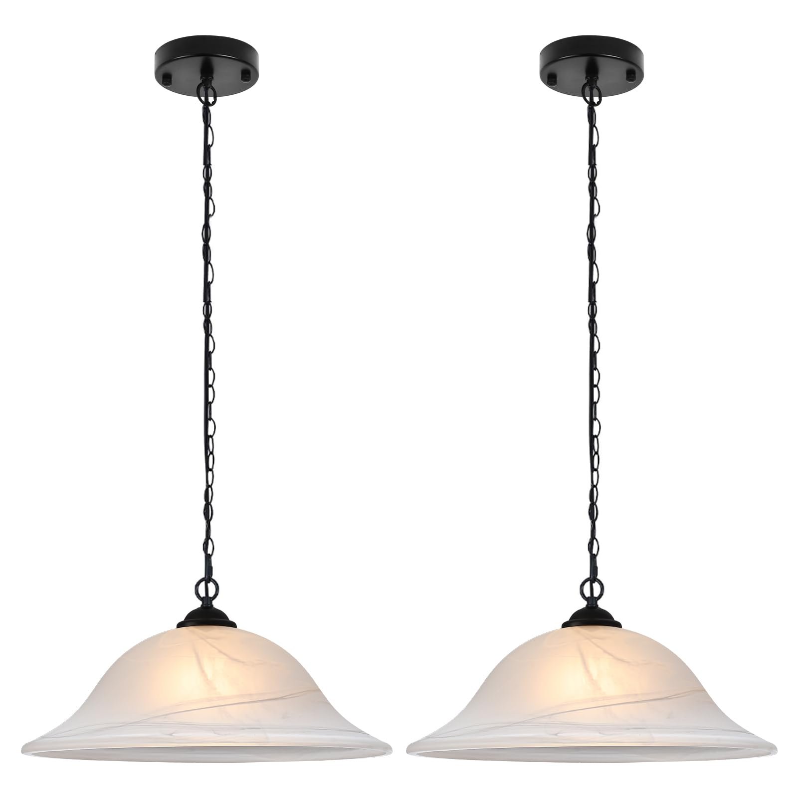 Black Farmhouse Milk Glass Pendant Light 16" with Chain