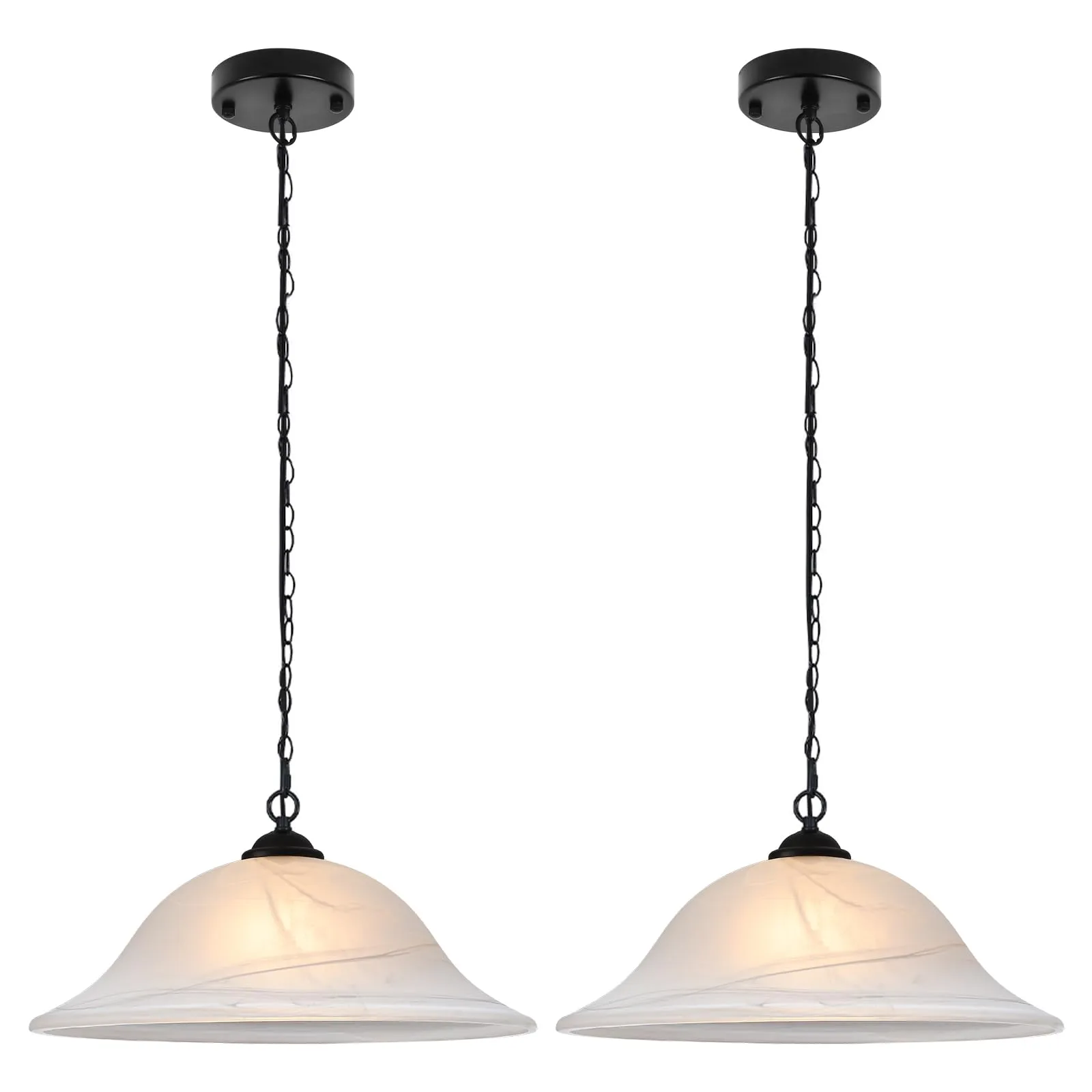 Black Farmhouse Milk Glass Pendant Light 16" with Chain
