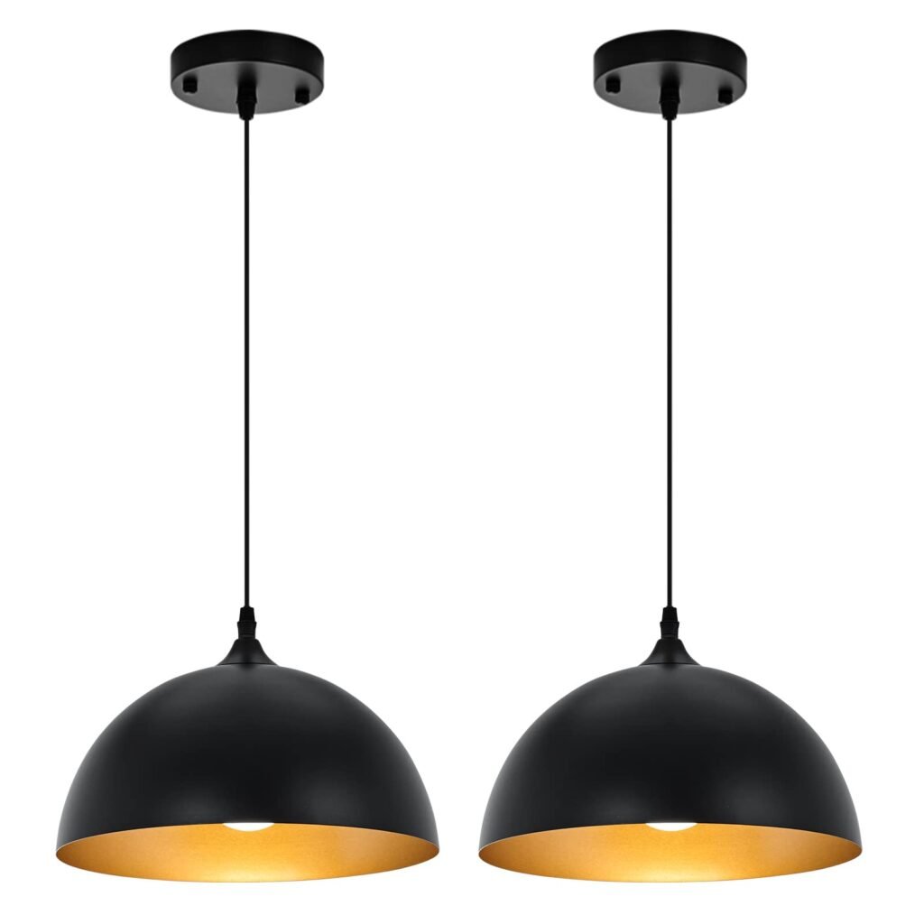 Black and Gold Farmhouse Dome Pendant Light 2-Pack