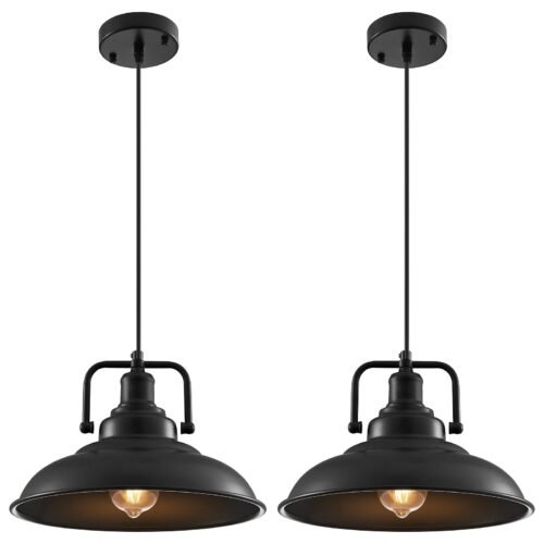 12.5" Black Modern Farmhouse Pendant Light 2-Pack