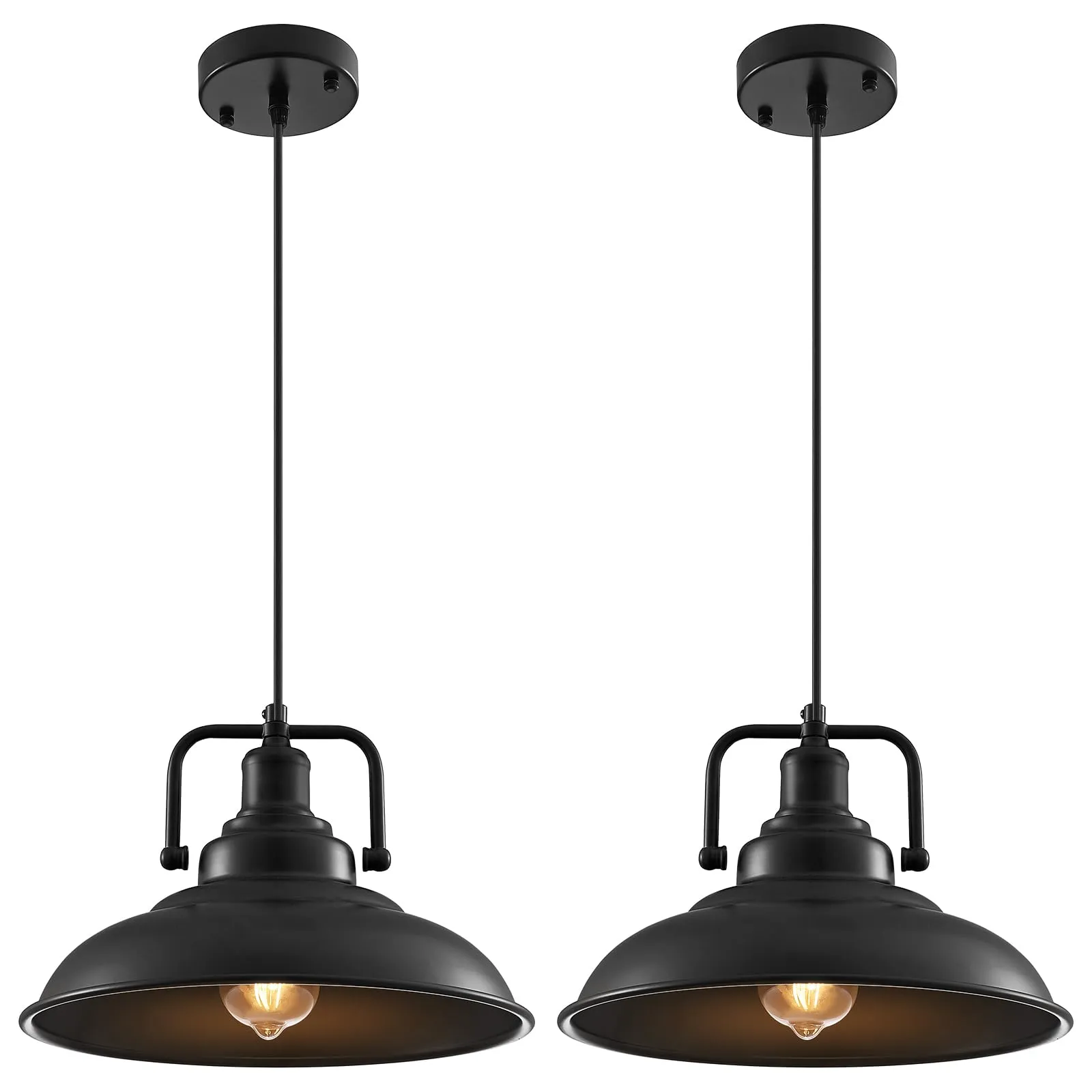 12.5" Black Modern Farmhouse Pendant Light 2-Pack