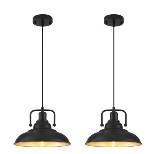 12.5" Black and Gold Farmhouse Pendant Light 2-Pack