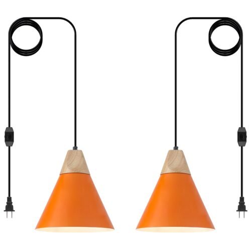 9.4" Orange Plug-in Pendant Light 2-Pack