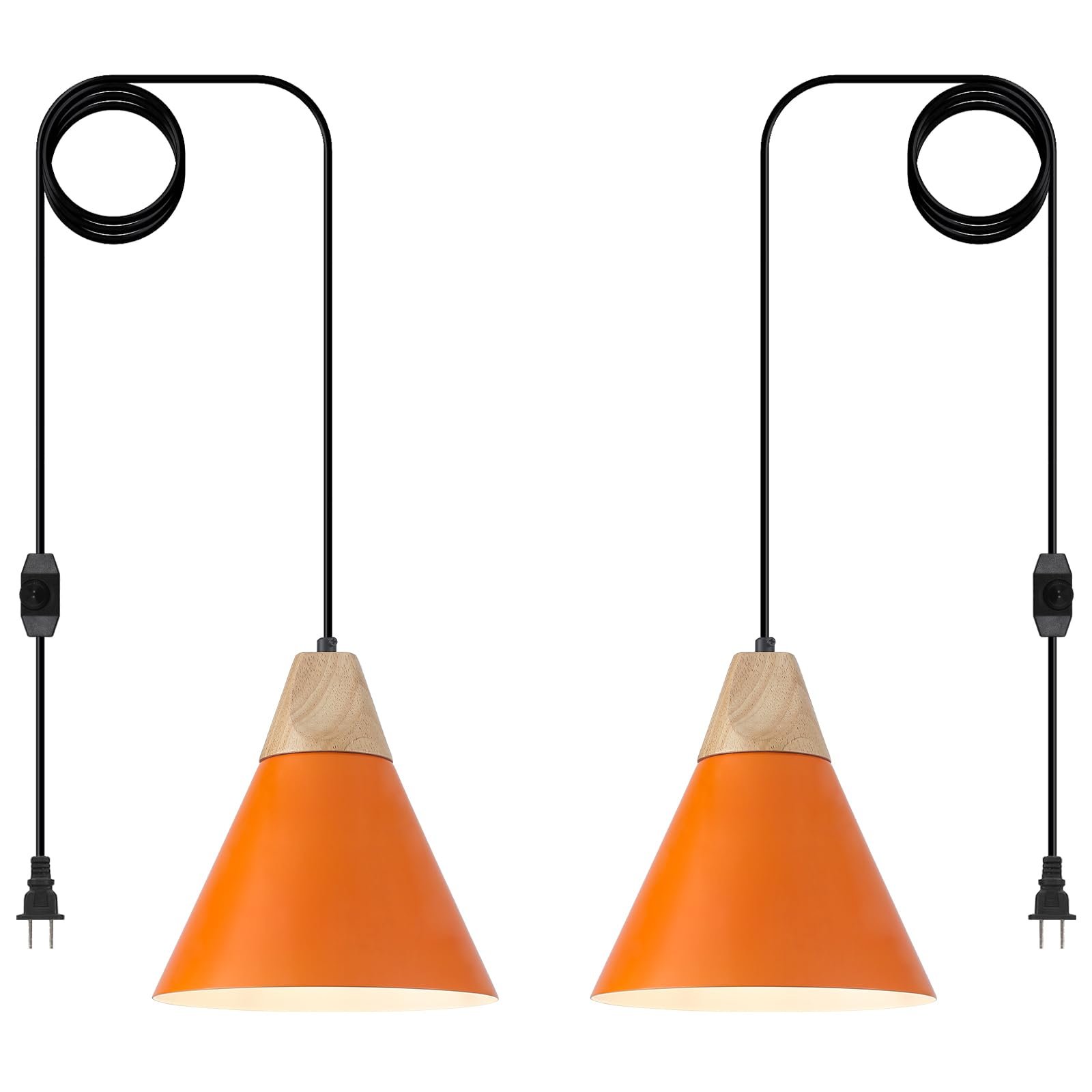 9.4" Orange Plug-in Pendant Light 2-Pack