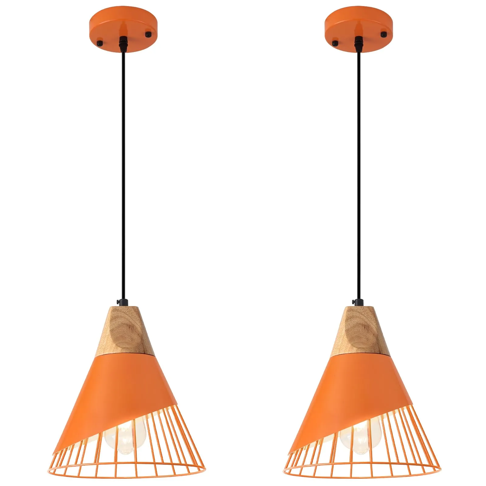 9.4" Orange Farmhouse Pendant Light 2-Pack