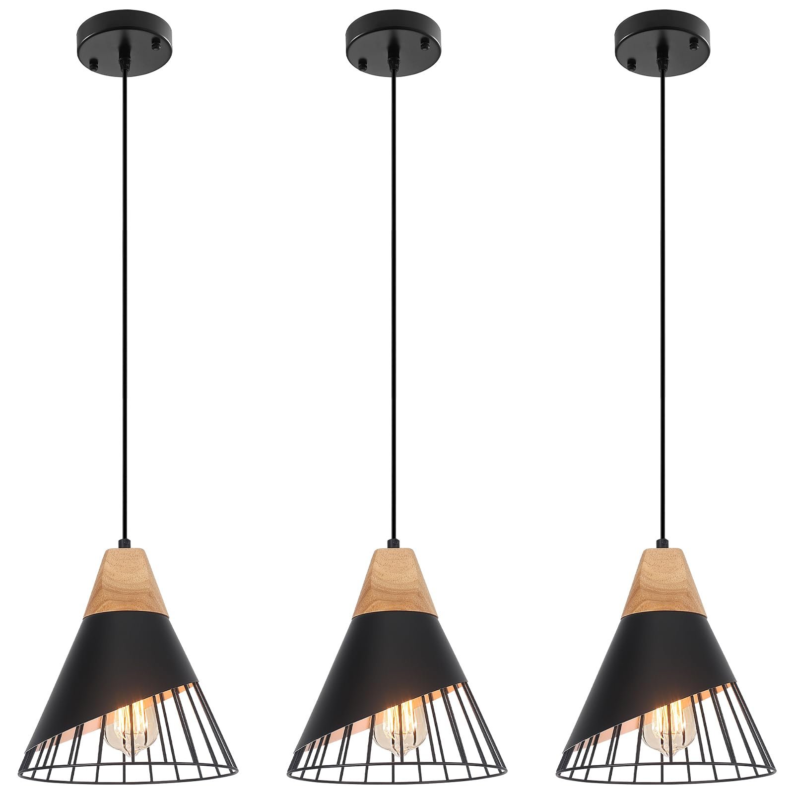 9.4" Black Farmhouse Pendant Light 3-Pack