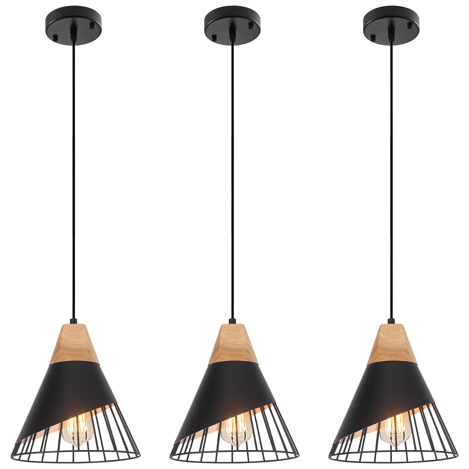 9.4" Black Farmhouse Pendant Light 3-Pack