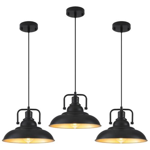 12.5" Black and Gold Farmhouse Pendant Light 3-Pack