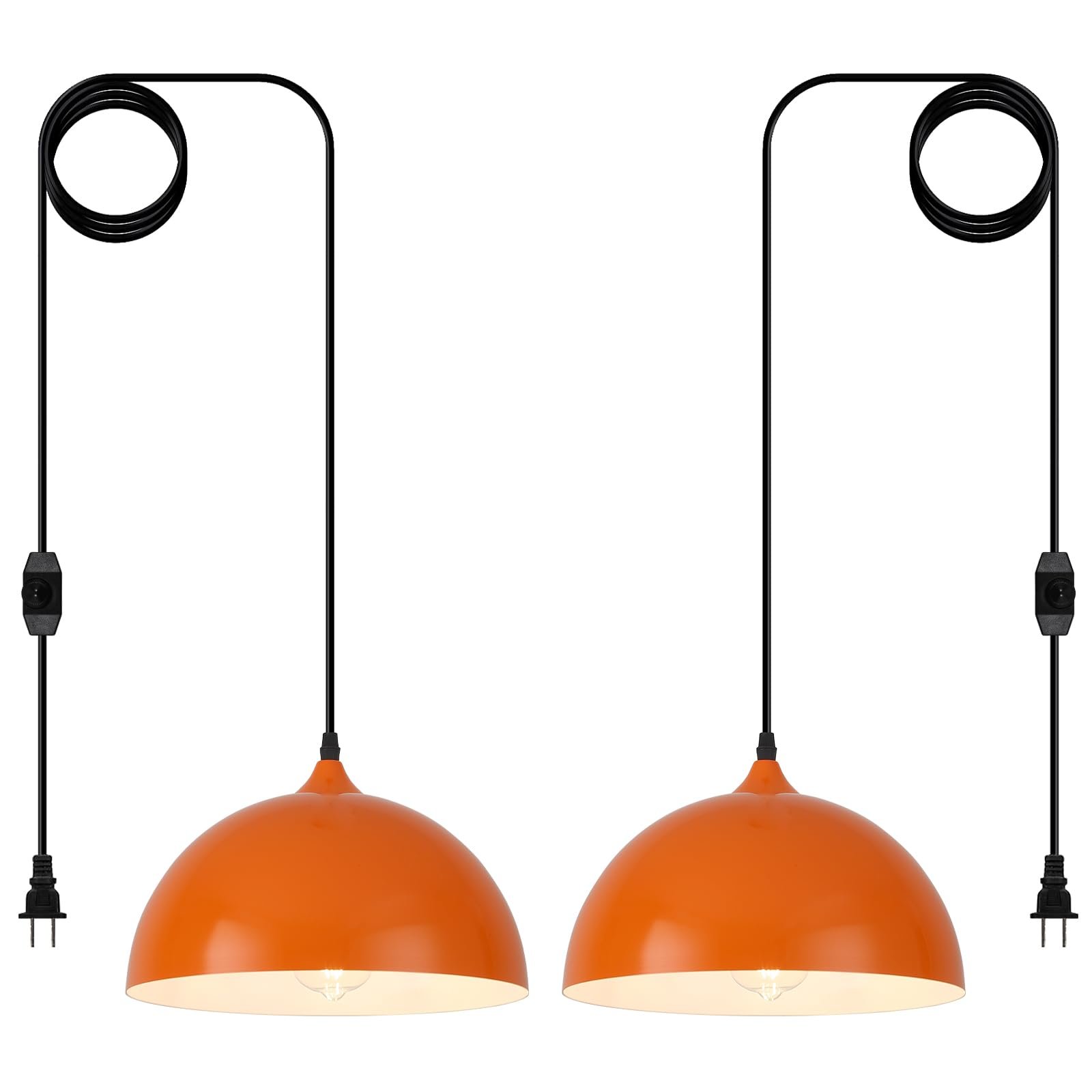 11.8" Orange Modern Plug-in Pendant Light 2-Pack