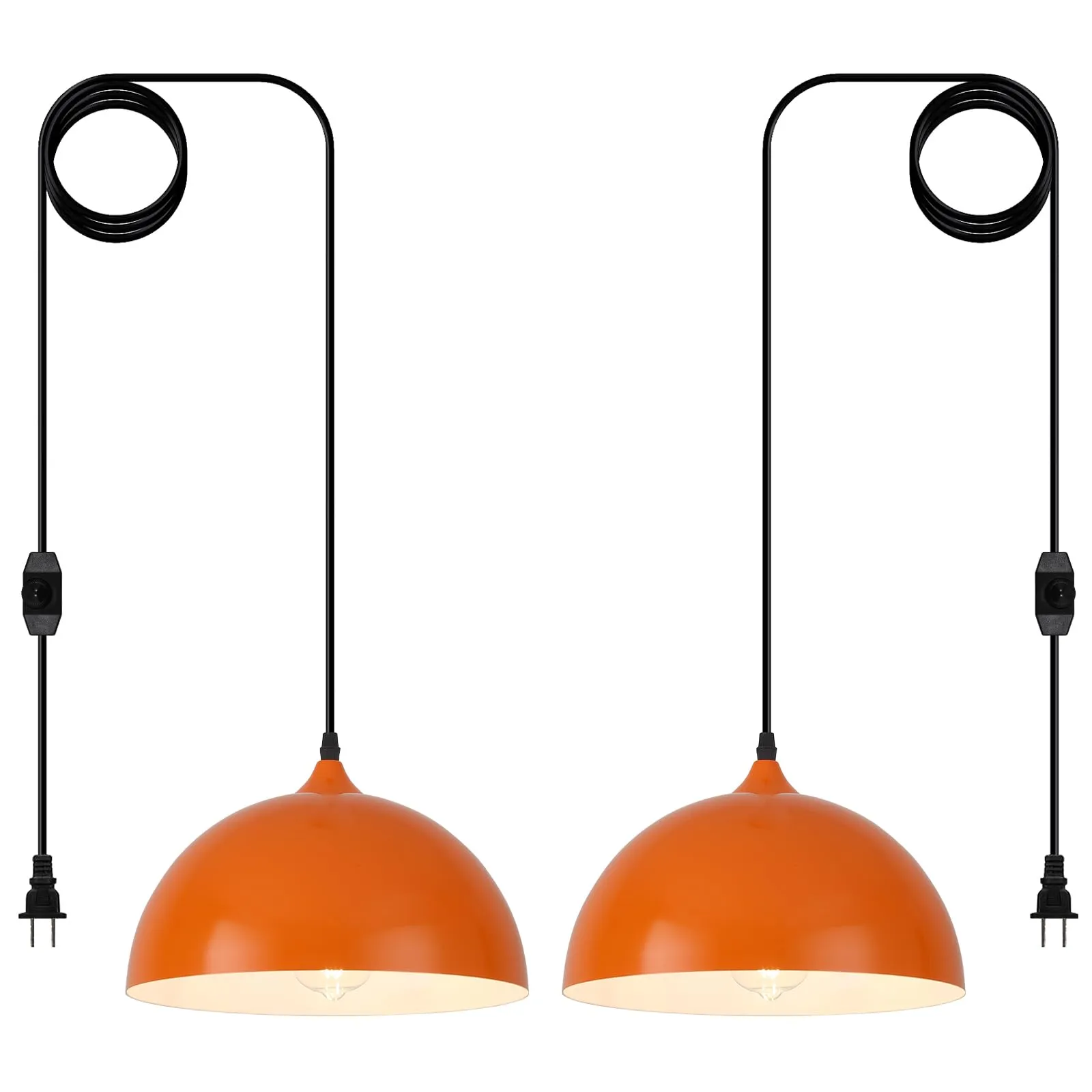 11.8" Orange Modern Plug-in Pendant Light 2-Pack