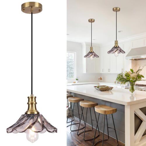10" Gold and Gray Farmhouse Pendant Light 2-Pack