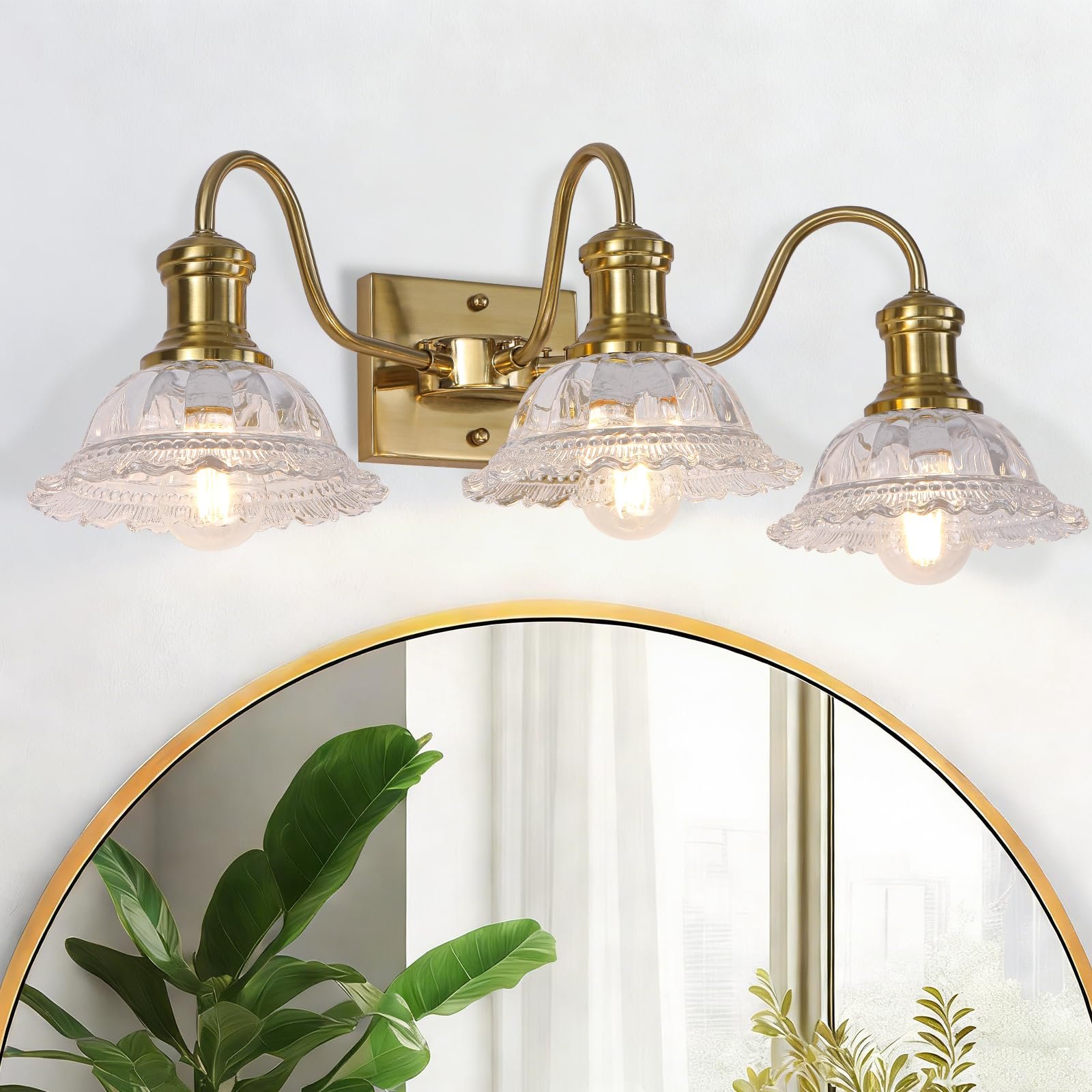Champagne Gold 3-Light Bathroom Light with Clear Glass Shade