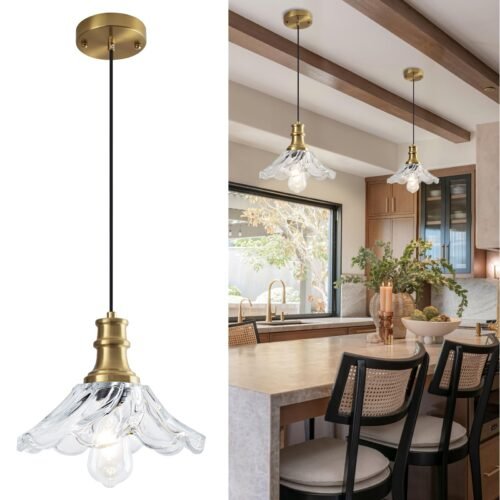 10" Gold Modern Farmhouse Pendant Light with Clear Glass 2-Pack