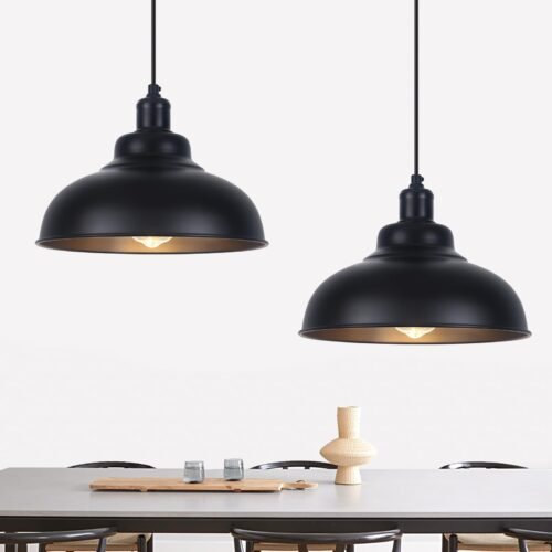 11.4" Matte Black Farmhouse Industrial Pendant Light 2-Light