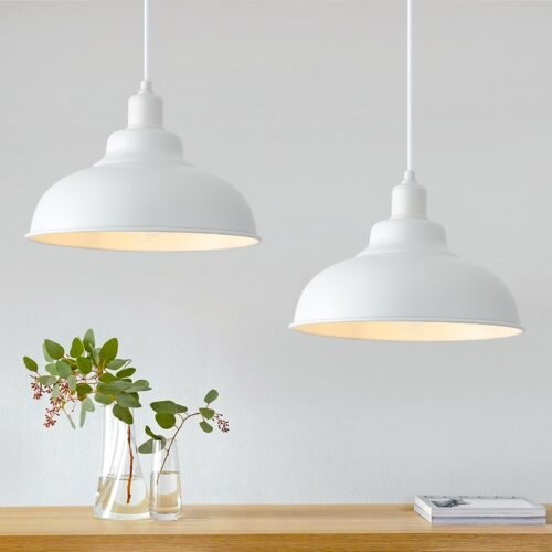 11.4" White Farmhouse Modern Pendant Light 2-Pack