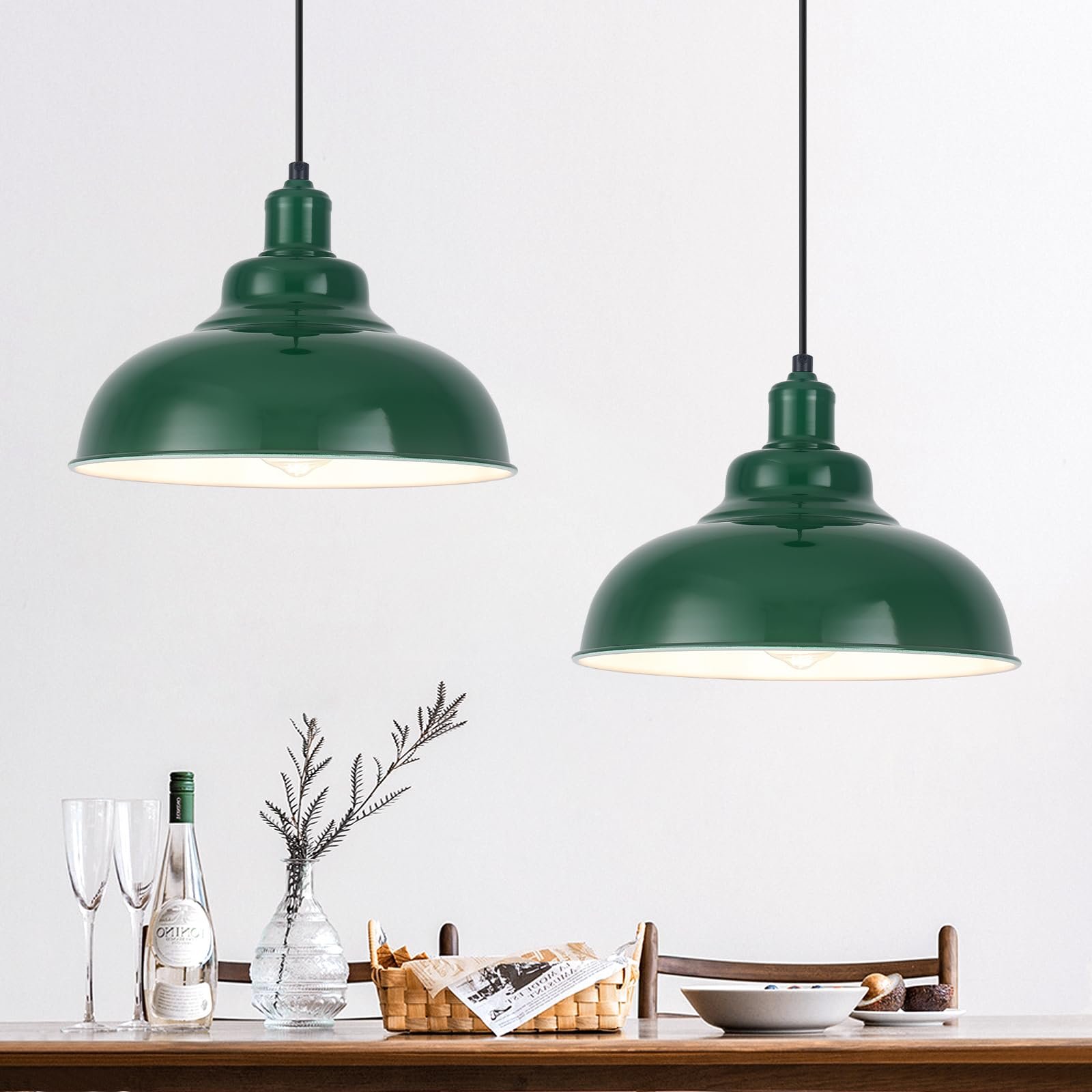 11.4" Green Modern Farmhouse Pendant Light 2-Pack