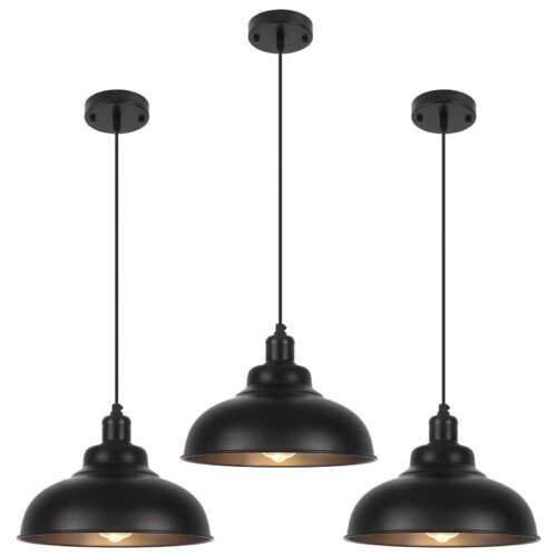 11.4" Black Dome Farmhouse Industrial Pendant Light 3-Pack