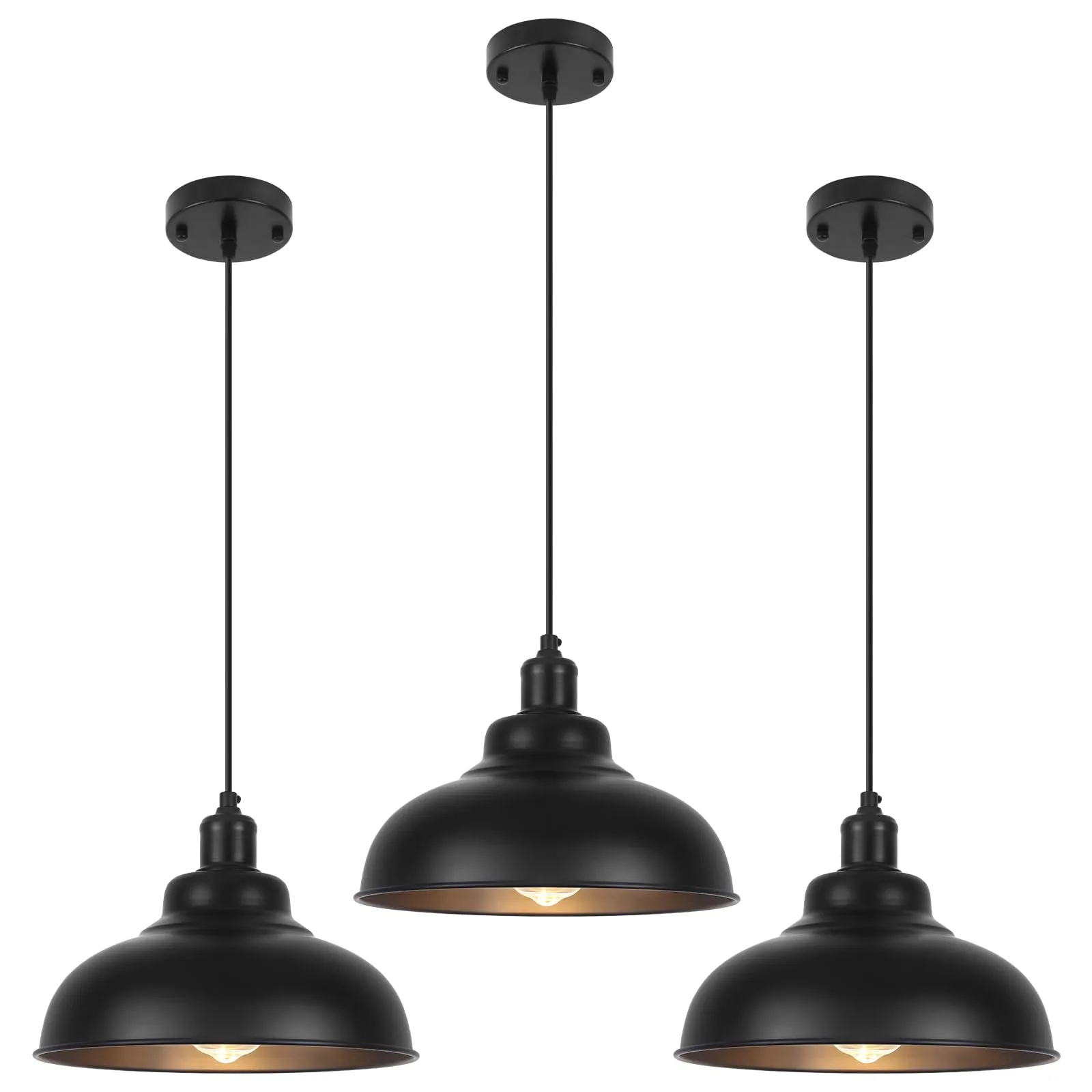 11.4" Black Dome Farmhouse Industrial Pendant Light 3-Pack