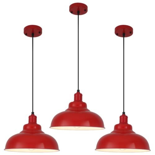 11.4" Red Dome Farmhouse Industrial Pendant Light 3-Pack