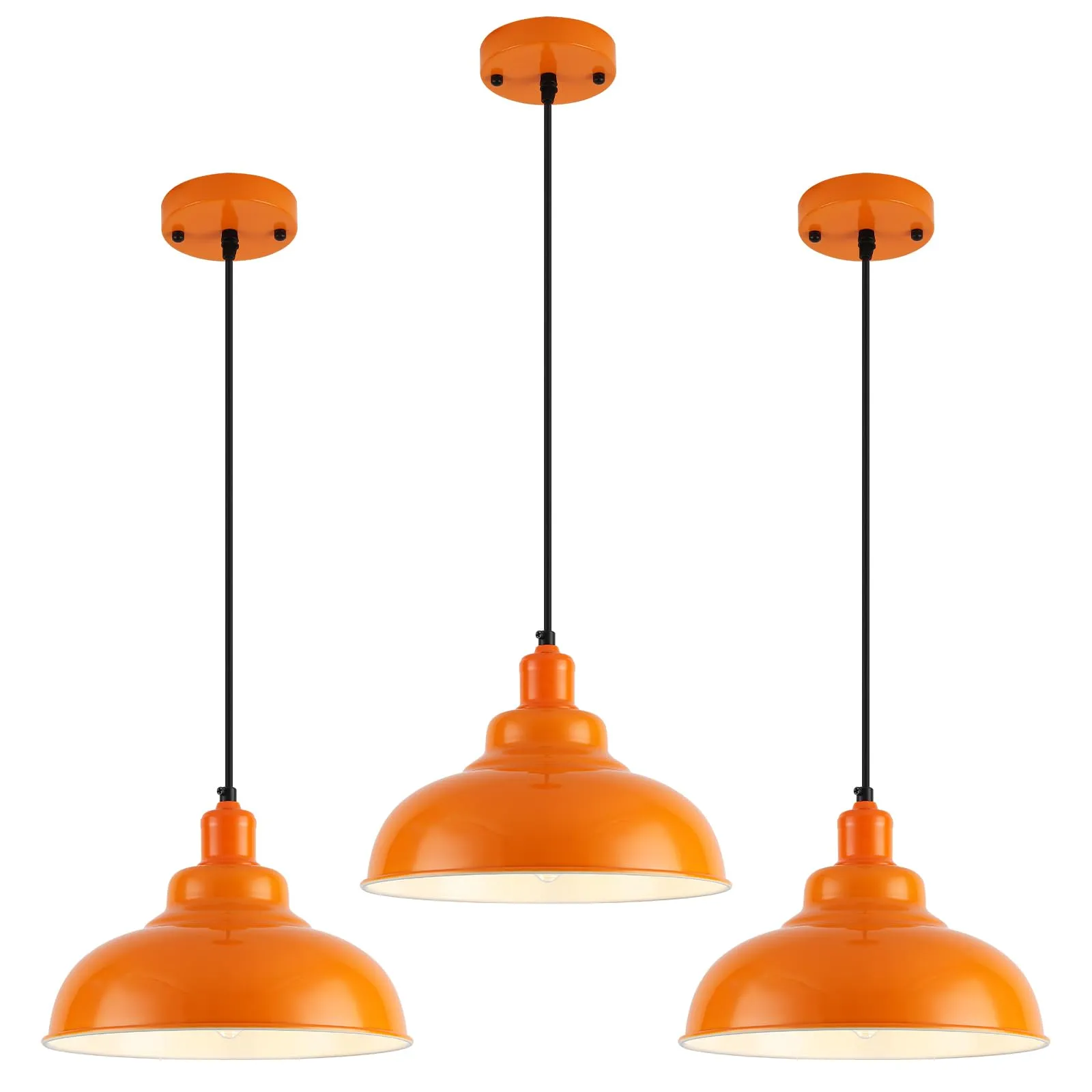 11.4" Orange Dome Farmhouse Industrial Pendant Light 3-Pack