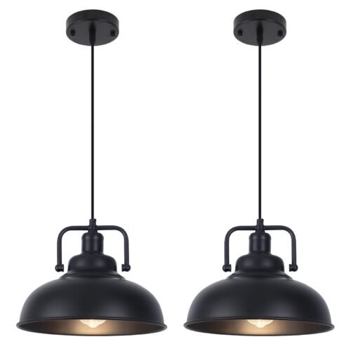 11.4" Black Vintage Farmhouse Pendant Light 2-Pack