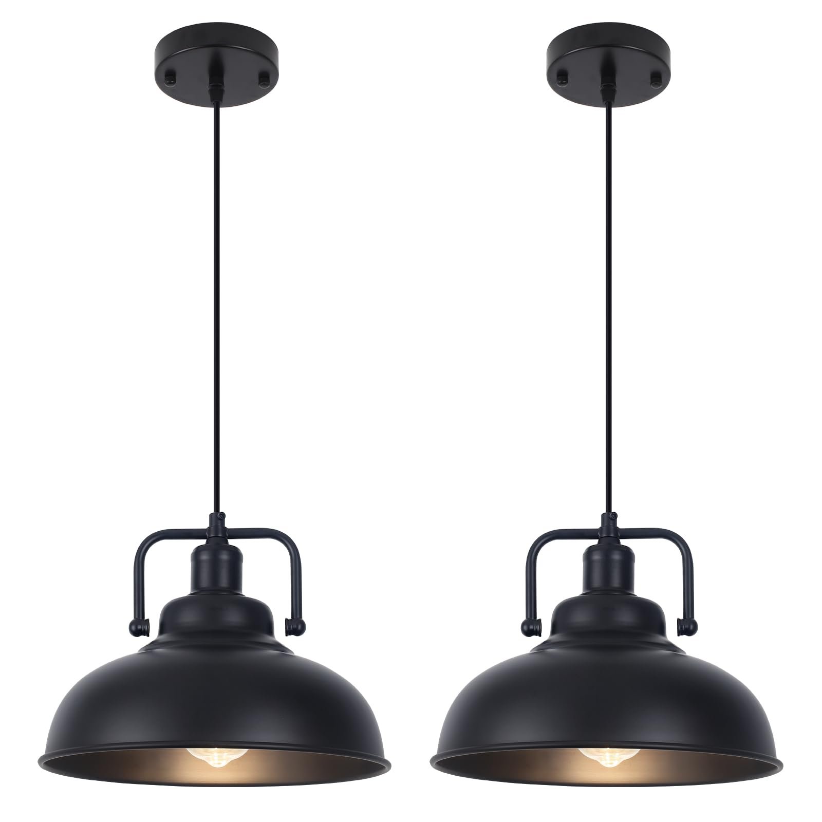 11.4" Black Vintage Farmhouse Pendant Light 2-Pack