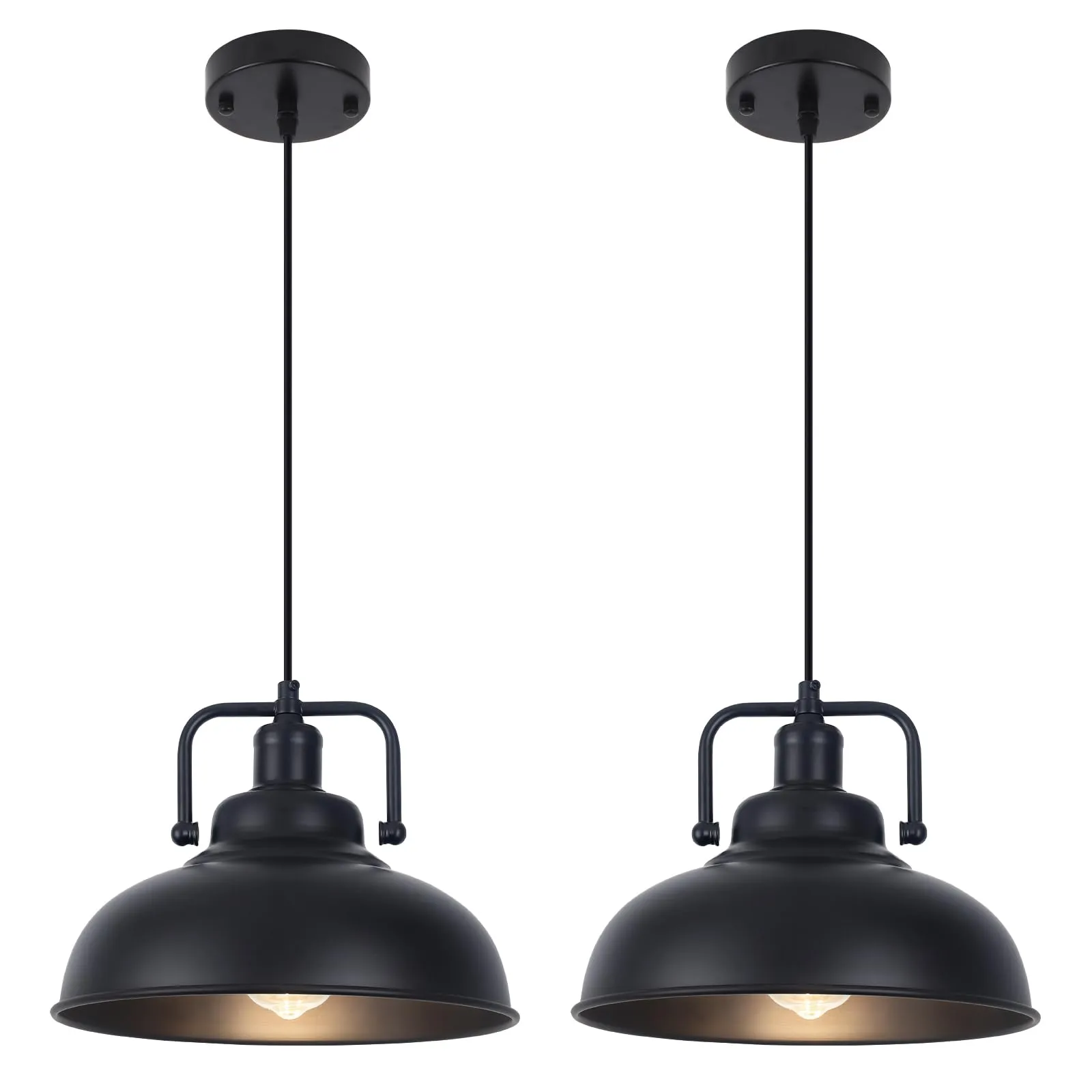11.4" Black Vintage Farmhouse Pendant Light 2-Pack