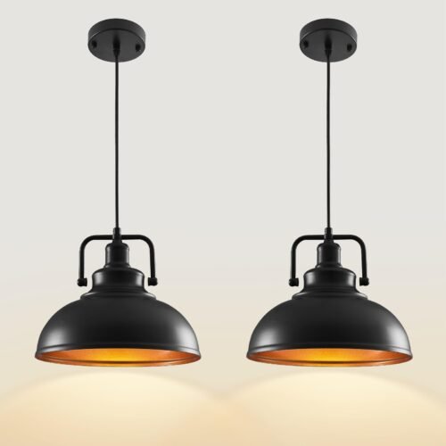 11.4" Black Vintage Farmhouse Pendant Light 2-Pack