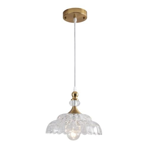 Champagne Bronze Farmhouse Pendant Light with Flower Shade