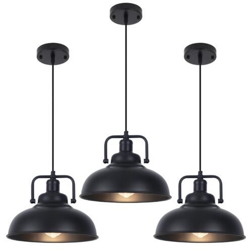 11.4" Black Farmhouse Industrial Pendant Light 3-Pack