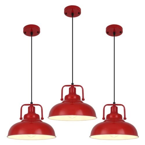 11.4" Red Vintage Farmhouse Pendant Light 3-Pack