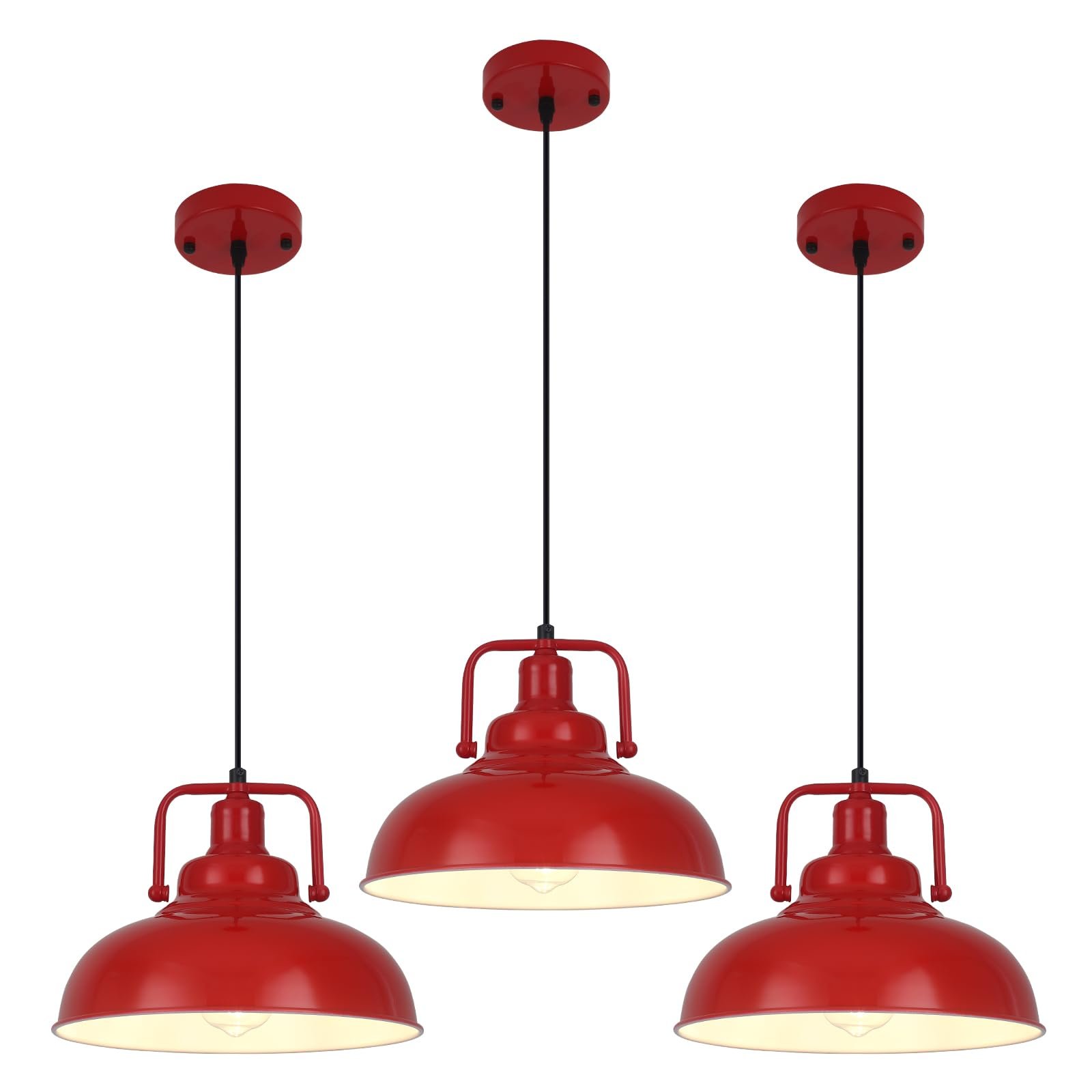 11.4" Red Vintage Farmhouse Pendant Light 3-Pack