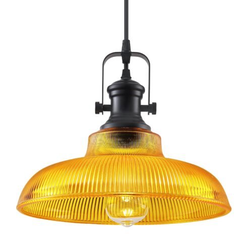 12" Orange Ribbed Glass Farmhouse Pendant Light