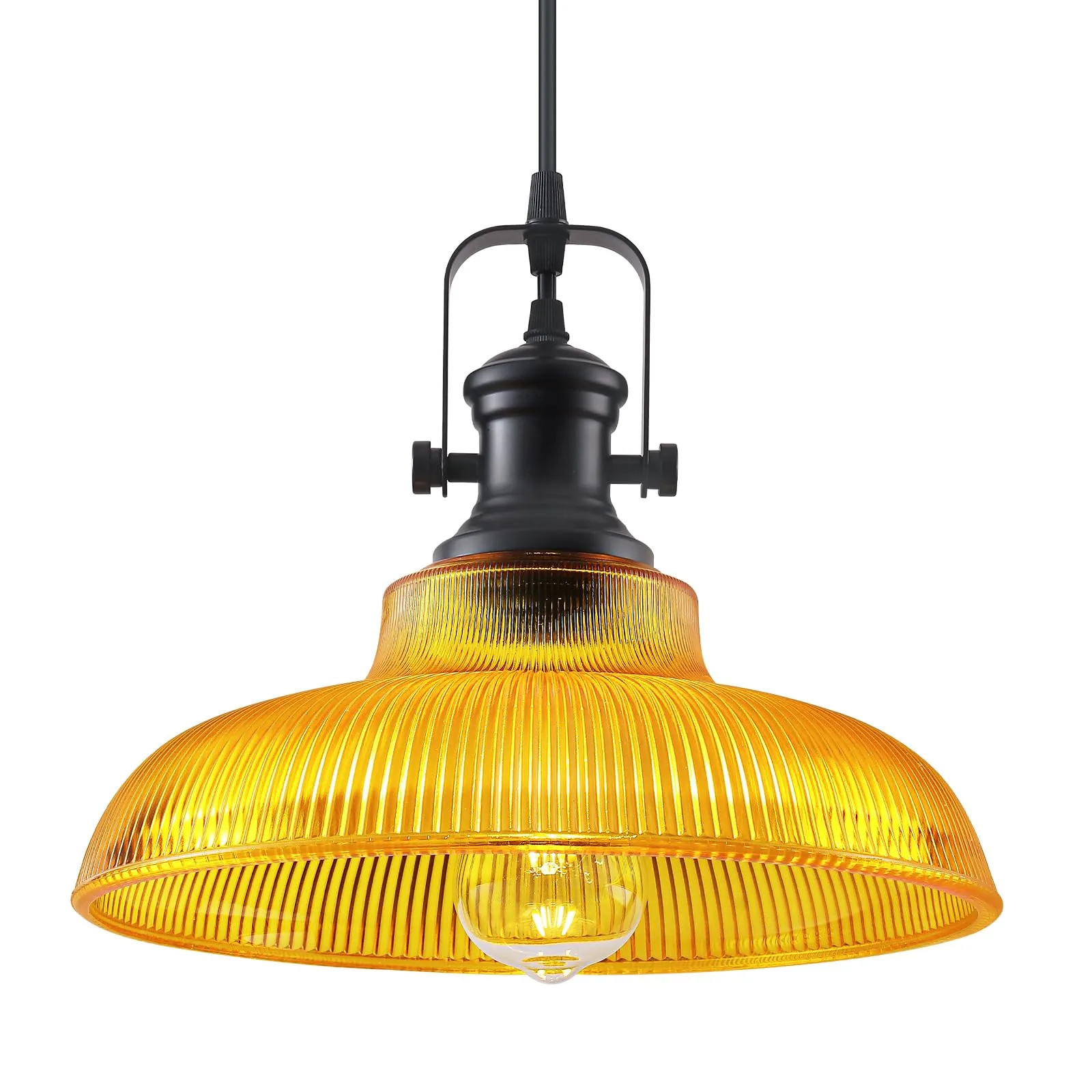 12" Orange Ribbed Glass Farmhouse Pendant Light