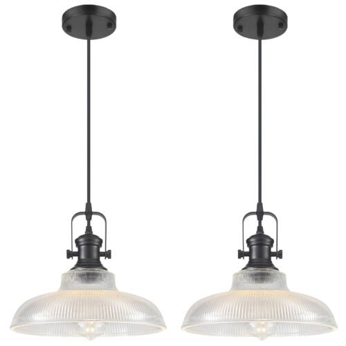 12" Black Modern Farmhouse Pendant Light 2-Pack