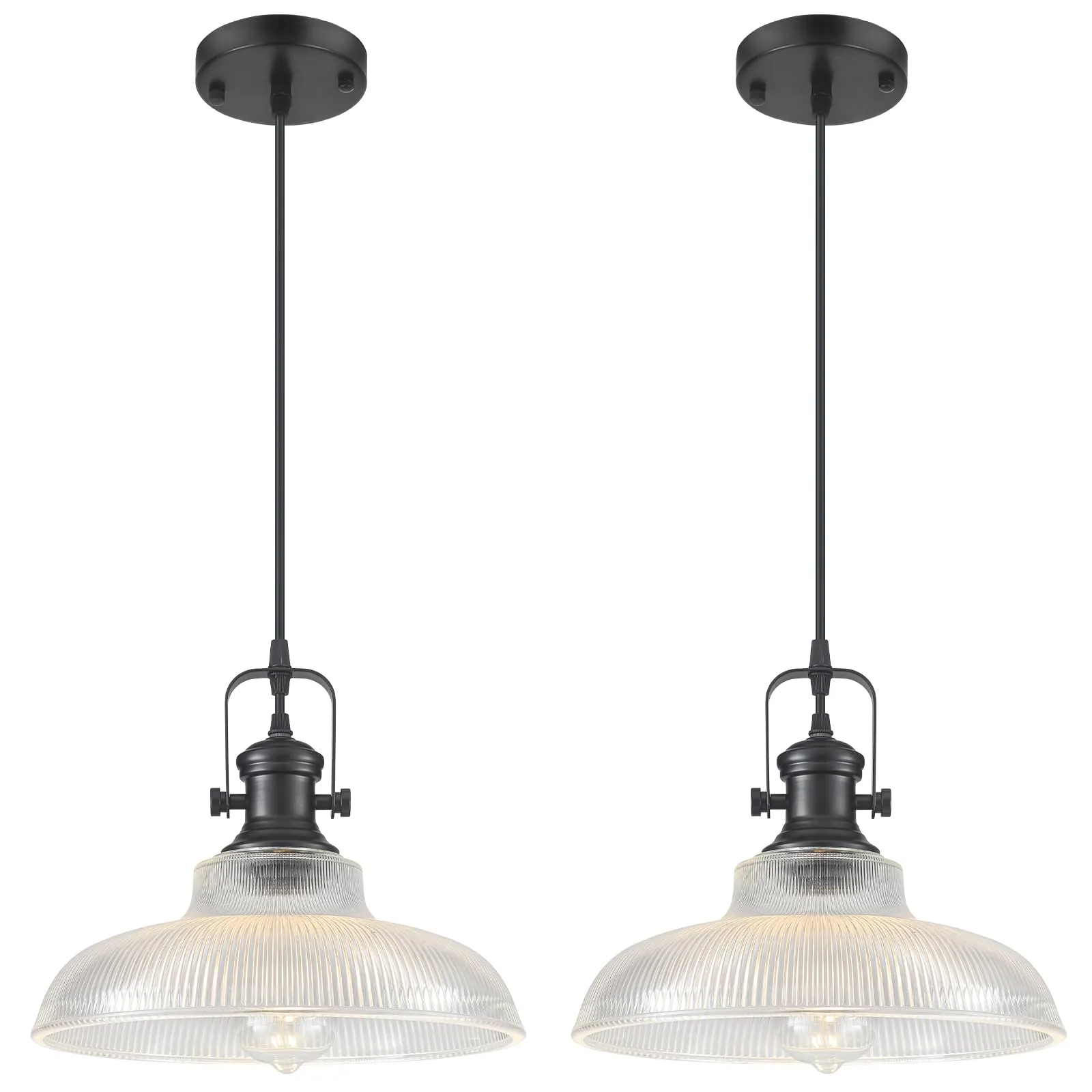 12" Black Modern Farmhouse Pendant Light 2-Pack
