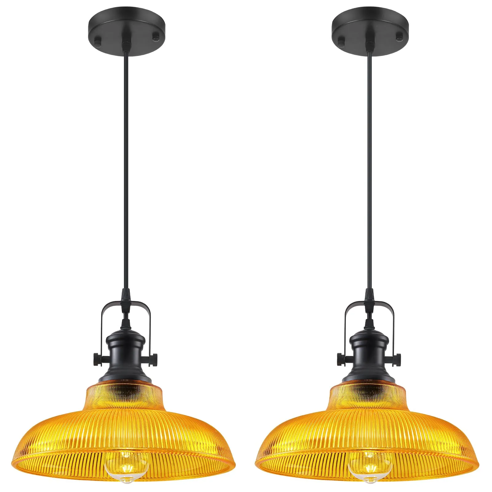 12" Orange Ribbed Glass Farmhouse Pendant Light 2-Pack