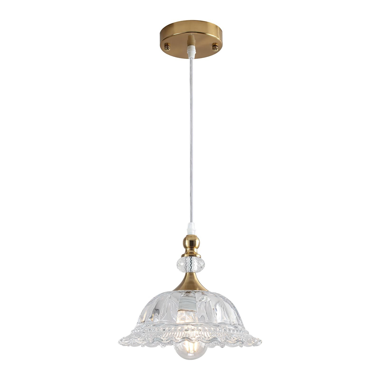 Champagne Bronze Glass Pendant Light with Flower Shade
