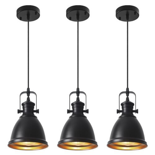 6.5" Black Vintage Farmhouse Pendant Light 3-Pack