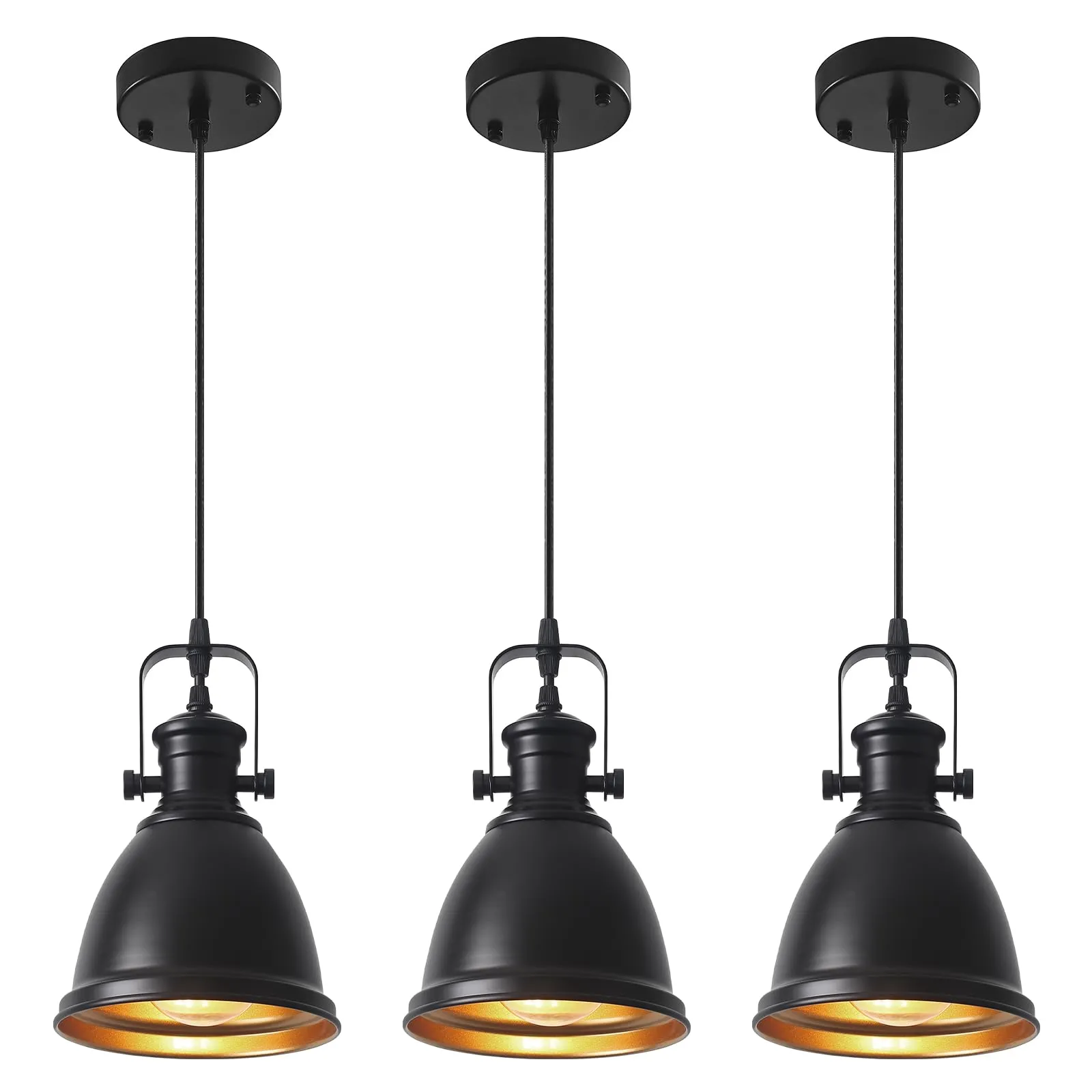 6.5" Black Vintage Farmhouse Pendant Light 3-Pack