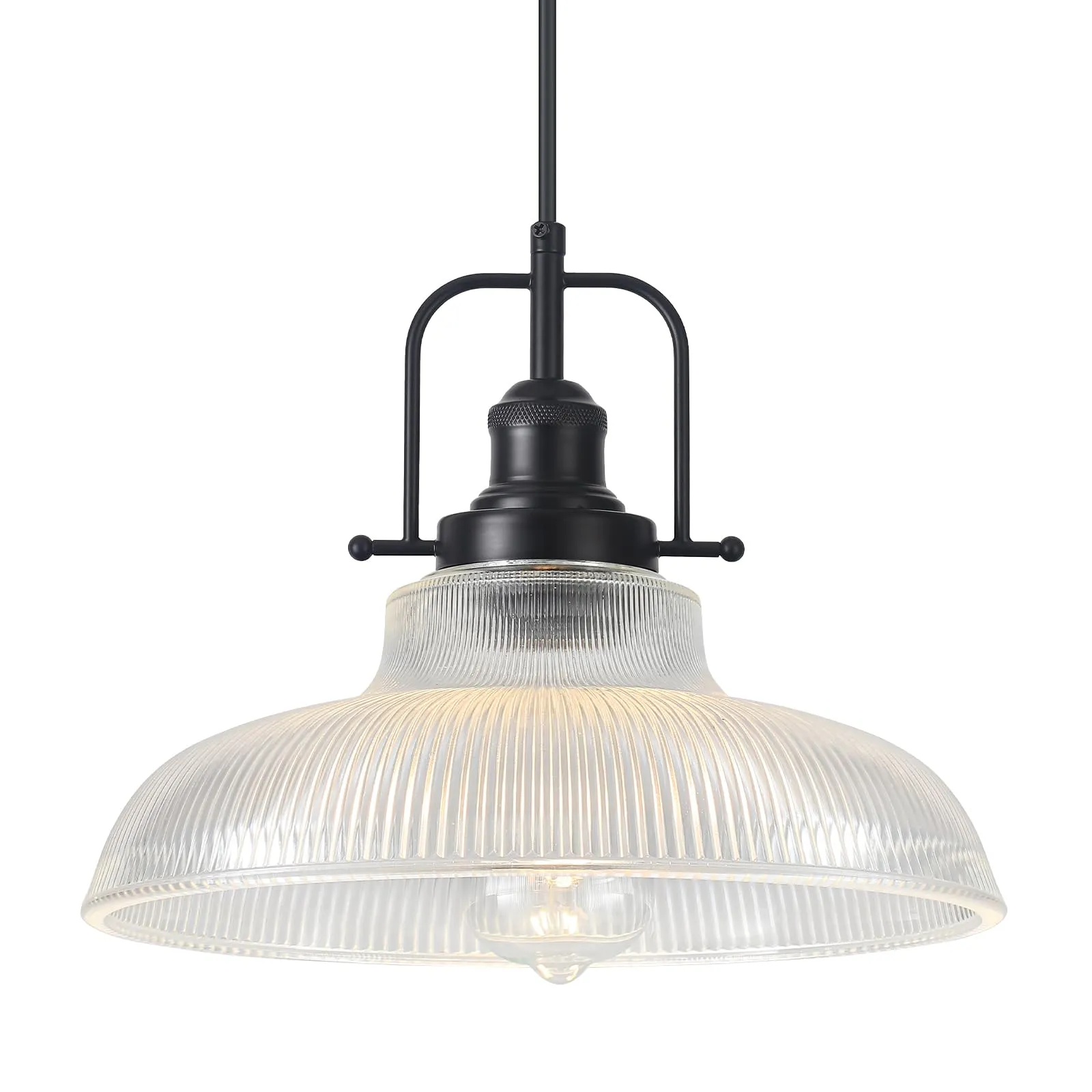 12" Black Ribbed Glass Farmhouse Pendant Light