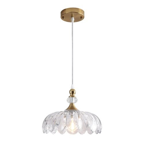 Gold Vintage Pendant Light with Flower Glass Shade